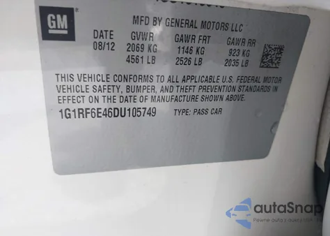 2013 Chevrolet Volt z USA, uszkodzony, nr VIN 1G1RF6E46DU105749